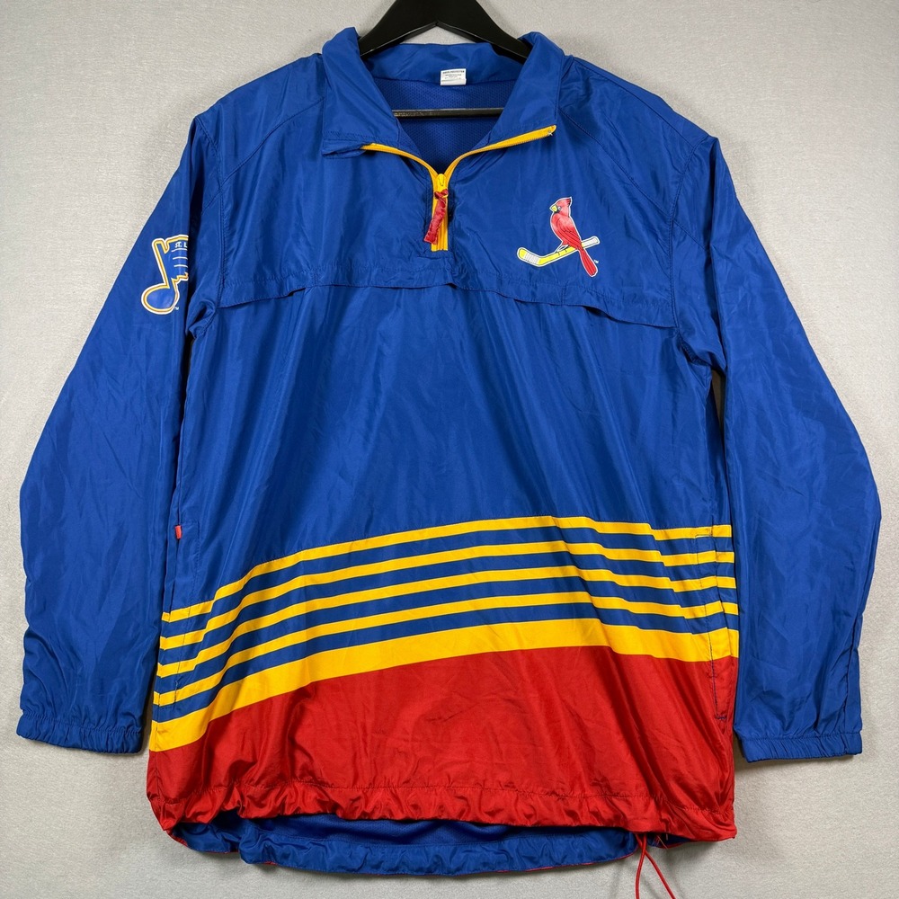 St. Louis Cardinals Blues 1/4 zip Windbreaker Mens Medium Blue Striped NHL‎